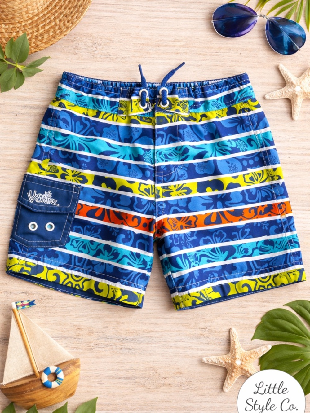 UvSkinz Toddler Boy Swim Trunks 2T Blue Striped Surf Board Shorts Beach Vacation